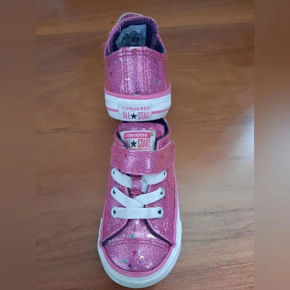 Converse toddler kids bright pink sparkly sneakers, size US5 GUC - Picture 3 of 5